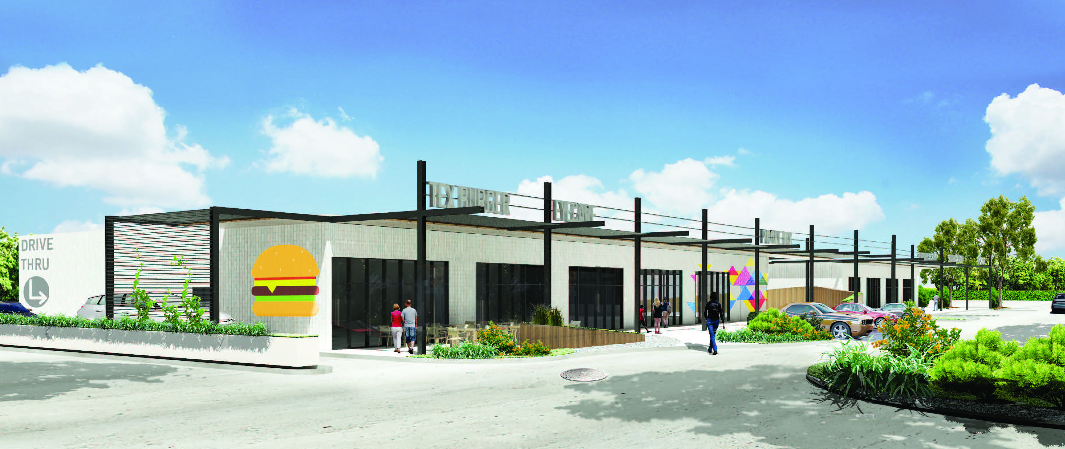 Commercial retail pad with drive-thru, exterior render