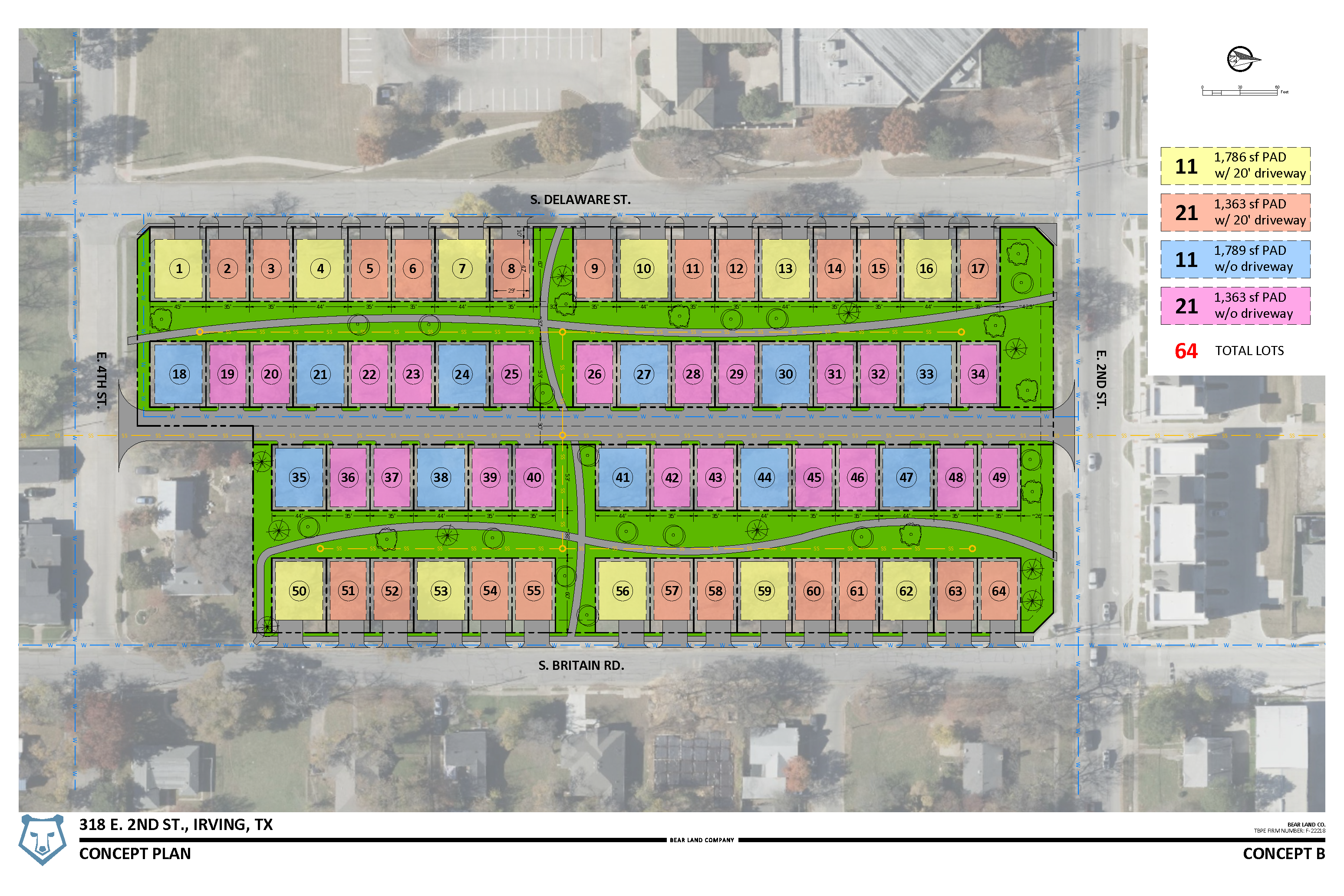 318 E. 2nd St. concept plan B, 64 lots